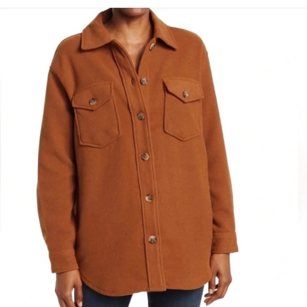 RDI Cognac Brown Textured Knit Shirt Jacket - Size Large, NWT